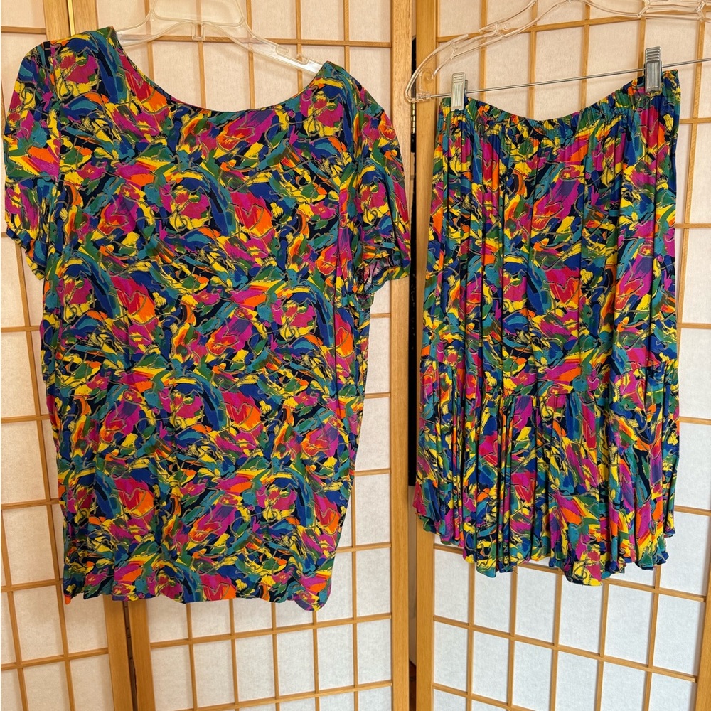 Vintage Multi Colored Custom Tailored Skirt Set Size 6p